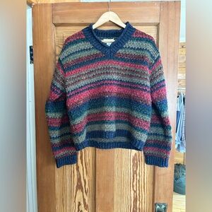 St. John's Bay Blue Multicolor Knit Sweater Collar Detail